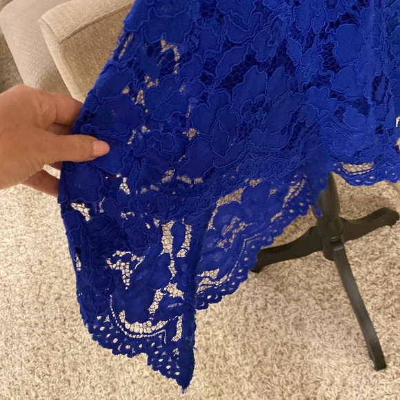 ALEXIS BLUE LACE ELONGATED BELL SLEEVE A-LINE MINI DRESS SZ.S - Picture 8 of 10